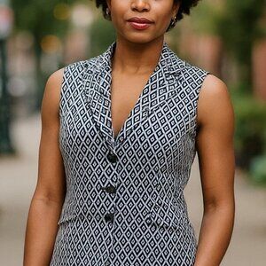 SAKS FIFTH AVENUE BLACK LABEL Double Breasted Vest 12 Luxe Suit Jacket Geometric